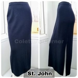 St. John Basic Santana Knit Maxi Long Black Side Slit Straight Pencil Skirt